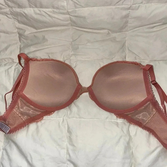Victoria's Secret 32C DREAM ANGELS Glitter Pushup Champagne Bra Floral Lace Mesh - Picture 6 of 10